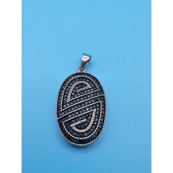 Modern Sterling Silver Oval Swirl Blue Diamond 1.40 ctw Pendant by SJ - Picture 8 of 16